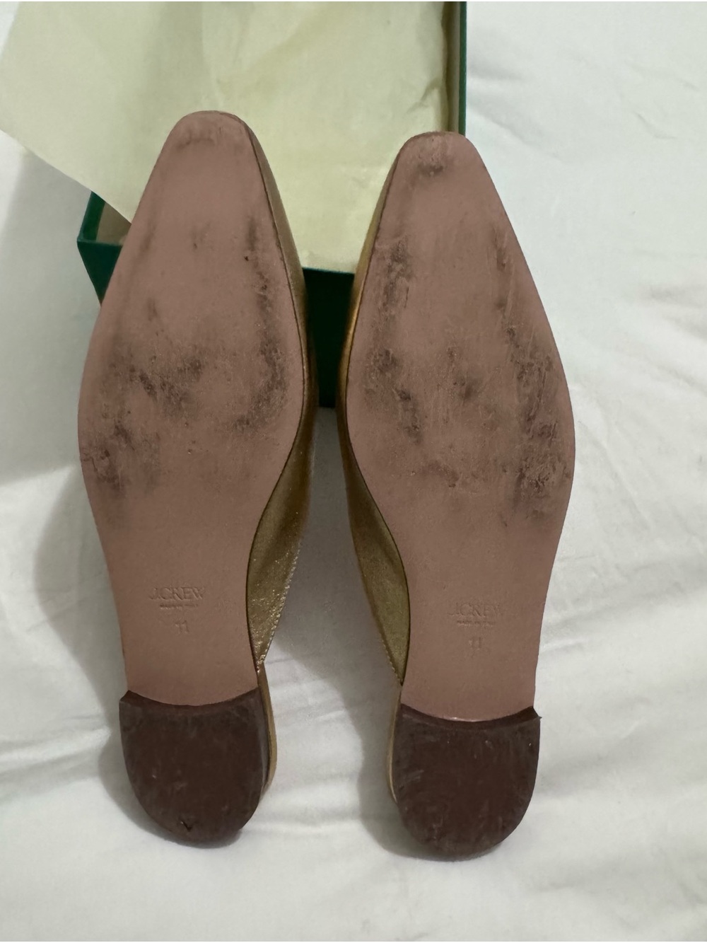 J. Crew Metallic Gold Pointed-Toe Slip-On Mules, Flats, Made in Italy - Picture 3 of 8